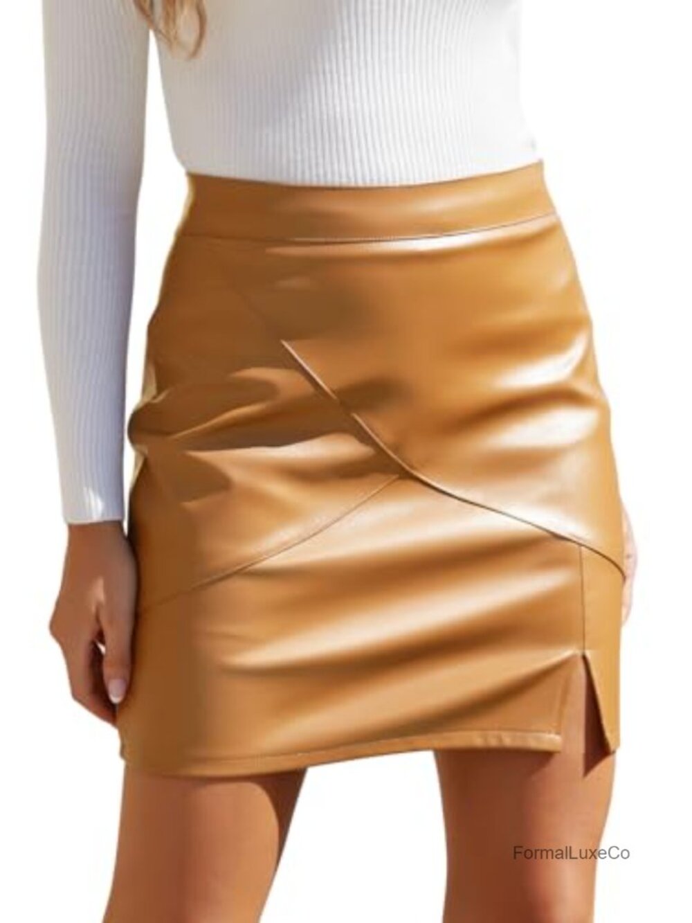 Faux Leather High Waisted Bodycon Pencil Mini Skirt with Built-in Shorts